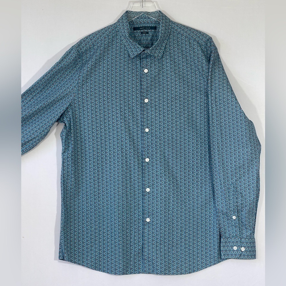 FOULARD Print Button Up Shirt Slim Teal Small